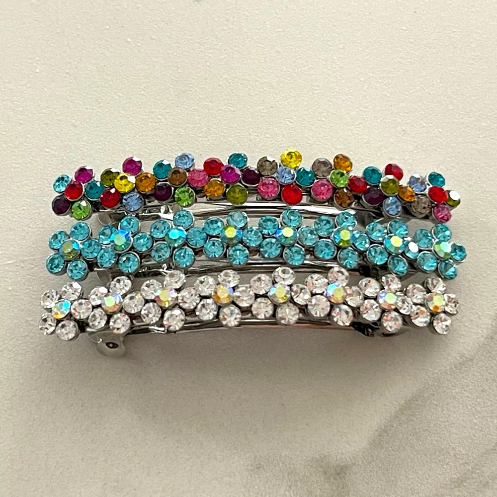 Three Elegant Rhinestone Crystal floral hair clips